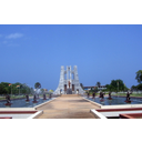 Show Nkrumah was buried in a tomb in the village of his birth, Nkroful, Ghana. While the tomb remains in Nkroful, his remains were transferred to a large national memorial tomb and park in Accra. Image