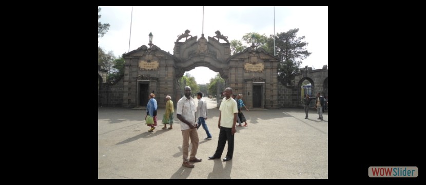 On research at the entrance of Adisa ababa University