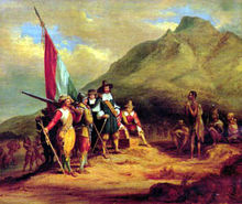 Painting of an account of the arrival of Jan van Riebeeck, by Charles Bell.